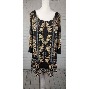 Shift Dress Baroque Leopard Print Long Sleeve Party Cocktail Dress